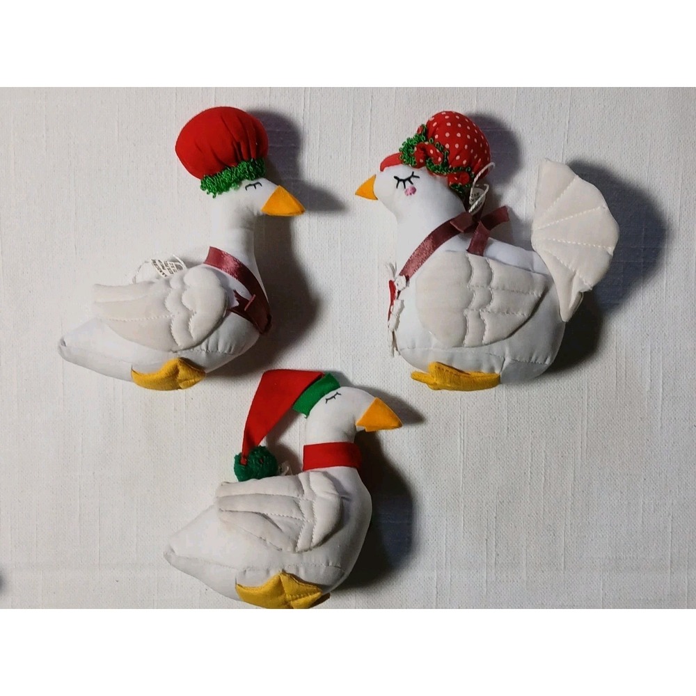 VTG 80s Country Geese Fabric Handmade Christmas Ornaments Lot 3 Plush Stuffed - Picture 2 of 12